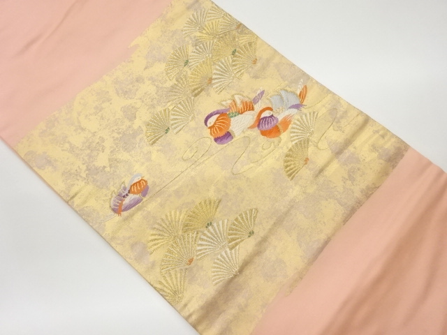 引箔鴛鴦に扇模様織出し名古屋帯